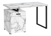 Computer Desk, Home Office, Laptop, Left, Right Set-up, Storage Drawers, 48"l, Work, White Marble Look Laminate, Black Metal, Contemporary, Modern