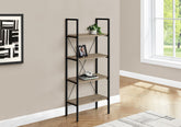 Bookshelf, Bookcase, 4 Tier, 48"h, Office, Bedroom, Brown Laminate, Black Metal, Contemporary, Modern