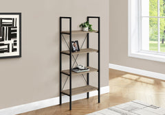 Bookshelf, Bookcase, 4 Tier, 48"h, Office, Bedroom, Brown Laminate, Black Metal, Contemporary, Modern