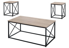 Table Set, 3pcs Set, Coffee, End, Side, Accent, Living Room, Brown Laminate, Black Metal, Contemporary, Modern