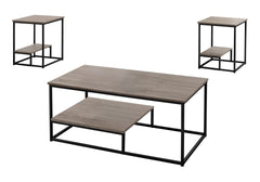Table Set, 3pcs Set, Coffee, End, Side, Accent, Living Room, Brown Laminate, Black Metal, Contemporary, Modern