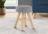 Ottoman, Pouf, Footrest, Foot Stool, 12" Round, Grey Velvet, Natural Wood Legs, Contemporary, Modern