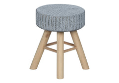Ottoman, Pouf, Footrest, Foot Stool, 12" Round, Grey Velvet, Natural Wood Legs, Contemporary, Modern