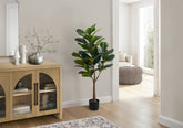 Artificial Plant, 47" Tall, Fiddle Tree, Indoor, Faux, Fake, Floor, Greenery, Potted, Real Touch, Decorative, Green Leaves, Black Pot
