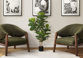 Artificial Plant, 41" Tall, Fiddle Tree, Indoor, Faux, Fake, Floor, Greenery, Potted, Real Touch, Decorative, Green Leaves, Black Pot