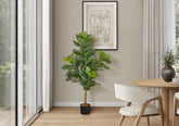 Artificial Plant, 47" Tall, Fiddle Tree, Indoor, Faux, Fake, Floor, Greenery, Potted, Real Touch, Decorative, Green Leaves, Black Pot