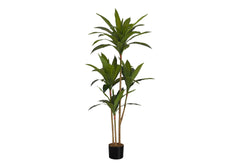 Artificial Plant, 51" Tall, Dracaena Tree, Indoor, Faux, Fake, Floor, Greenery, Potted, Real Touch, Decorative, Green Leaves, Black Pot