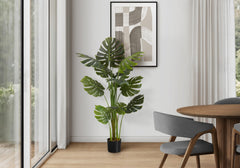 Artificial Plant, 55" Tall, Monstera Tree, Indoor, Faux, Fake, Floor, Greenery, Potted, Real Touch, Decorative, Green Leaves, Black Pot