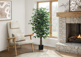 Artificial Plant, 58" Tall, Ficus Tree, Indoor, Faux, Fake, Floor, Greenery, Potted, Decorative, Green Leaves, Black Pot