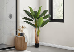 Artificial Plant, 55" Tall, Banana Tree, Indoor, Faux, Fake, Floor, Greenery, Potted, Real Touch, Decorative, Green Leaves, Black Pot