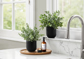 Artificial Plant, 11" Tall, Eucalyptus Grass, Indoor, Faux, Fake, Table, Greenery, Potted, Set Of 2, Decorative, Green Leaves, Black Pots