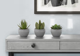 Artificial Plant, 6" Tall, Succulent, Indoor, Faux, Fake, Table, Greenery, Potted, Set Of 3, Decorative, Green Plants, Grey Cement Pots