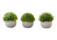 Artificial Plant, 5" Tall, Grass, Indoor, Faux, Fake, Table, Greenery, Potted, Set Of 3, Decorative, Green Plants, Grey Pots