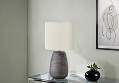 Lighting, 19"h, Table Lamp, Grey Ceramic, Ivory / Cream Shade, Contemporary