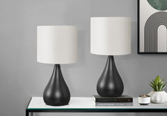 Lighting, Set Of 2, 18"h, Table Lamp, Black Metal, Ivory / Cream Shade, Contemporary
