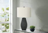 Lighting, 24"h, Table Lamp, Black Resin, Ivory / Cream Shade, Contemporary