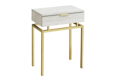 Accent Table, Side, End, Nightstand, Lamp, Storage Drawer, Living Room, Bedroom, Beige Marble Look Laminate, Gold Metal, Contemporary, Modern