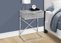 Accent Table, Side, End, Nightstand, Lamp, Storage Drawer, Living Room, Bedroom, Grey Laminate, Chrome Metal, Contemporary, Modern