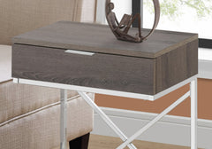 Accent Table, Side, End, Nightstand, Lamp, Storage Drawer, Living Room, Bedroom, Brown Laminate, Chrome Metal, Contemporary, Modern