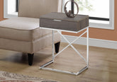 Accent Table, Side, End, Nightstand, Lamp, Storage Drawer, Living Room, Bedroom, Brown Laminate, Chrome Metal, Contemporary, Modern
