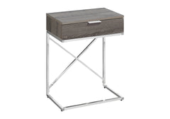 Accent Table, Side, End, Nightstand, Lamp, Storage Drawer, Living Room, Bedroom, Brown Laminate, Chrome Metal, Contemporary, Modern