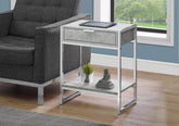 Accent Table, Side, End, Nightstand, Lamp, Storage Drawer, Living Room, Bedroom, Grey Laminate, Chrome Metal, Contemporary, Modern