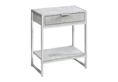 Accent Table, Side, End, Nightstand, Lamp, Storage Drawer, Living Room, Bedroom, Grey Laminate, Chrome Metal, Contemporary, Modern