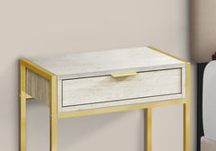 Accent Table, Side, End, Nightstand, Lamp, Storage Drawer, Living Room, Bedroom, Beige Marble Look Laminate, Gold Metal, Contemporary, Modern