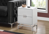 Accent Table, Side, End, Nightstand, Lamp, Storage Drawer, Living Room, Bedroom, Glossy White Laminate, Chrome Metal, Contemporary, Modern