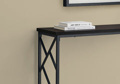 Accent Table, Console, Entryway, Narrow, Sofa, Living Room, Bedroom, Brown Laminate, Black Metal, Contemporary, Modern