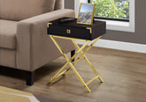 Accent Table, Side, End, Nightstand, Lamp, Storage Drawer, Living Room, Bedroom, Brown Laminate, Gold Metal, Contemporary, Modern