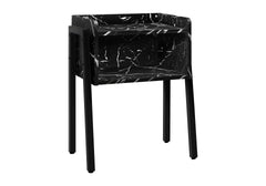 Accent Table, Side, End, Nightstand, Lamp, Living Room, Bedroom, Black Marble Look Laminate, Black Metal, Contemporary, Modern