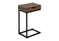 Accent Table, C-shaped, End, Side, Snack, Storage Drawer, Living Room, Bedroom, Brown Laminate, Black Metal, Contemporary, Modern