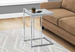 Accent Table, C-shaped, End, Side, Snack, Living Room, Bedroom, Grey Laminate, Chrome Metal, Contemporary, Modern