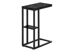 Accent Table, C-shaped, End, Side, Snack, Living Room, Bedroom, Black Marble Look Laminate, Black Metal, Contemporary, Modern