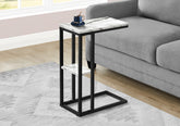 Accent Table, C-shaped, End, Side, Snack, Living Room, Bedroom, White Marble Look Laminate, Black Metal, Contemporary, Modern