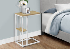 Accent Table, C-shaped, End, Side, Snack, Living Room, Bedroom, Natural Laminate, White Metal, Contemporary, Modern