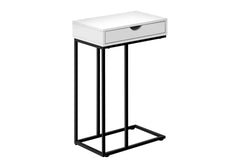 Accent Table, C-shaped, End, Side, Snack, Storage Drawer, Living Room, Bedroom, White Laminate, Black Metal, Contemporary, Modern