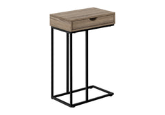 Accent Table, C-shaped, End, Side, Snack, Storage Drawer, Living Room, Bedroom, Brown Laminate, Black Metal, Contemporary, Modern