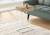 Accent Table, C-shaped, End, Side, Snack, Storage Drawer, Living Room, Bedroom, Natural Laminate, White Metal, Contemporary, Modern