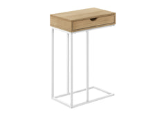 Accent Table, C-shaped, End, Side, Snack, Storage Drawer, Living Room, Bedroom, Natural Laminate, White Metal, Contemporary, Modern