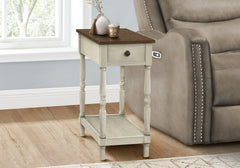 Accent Table, 2 Tier, End, Side Table, Nightstand, Bedroom, Narrow, Lamp, Storage Drawer, Brown Veneer, Antique White Veneer, Traditional