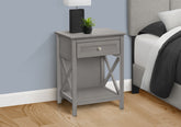 Accent Table, End, Side Table, 2 Tier, Bedroom, Nightstand, Lamp, Storage Drawer, Antique Grey Veneer, Transitional