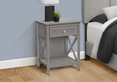 Accent Table, End, Side Table, 2 Tier, Bedroom, Nightstand, Lamp, Storage Drawer, Antique Grey Veneer, Transitional
