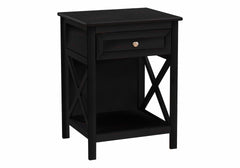Accent Table, End, Side Table, 2 Tier, Bedroom, Nightstand, Lamp, Storage Drawer, Black Veneer, Transitional