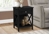 Accent Table, End, Side Table, 2 Tier, Bedroom, Nightstand, Lamp, Storage Drawer, Black Veneer, Transitional