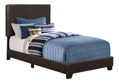 Bed, Twin Size, Bedroom, Upholstered, Brown Leather Look, Transitional
