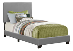 Bed, Twin Size, Bedroom, Upholstered, Grey Leather Look, Transitional