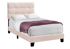 Bed, Twin Size, Upholstered, Bedroom, Frame Only, Youth, Teen, Juvenile, Pink Velvet, Transitional