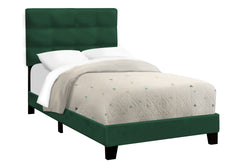 Bed, Twin Size, Upholstered, Bedroom, Frame Only, Youth, Teen, Juvenile, Green Velvet, Transitional
